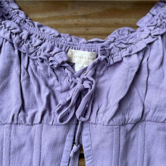 Altar’d State small lily linen fabric ruffle trim puff sleeves corset top - Picture 10 of 10